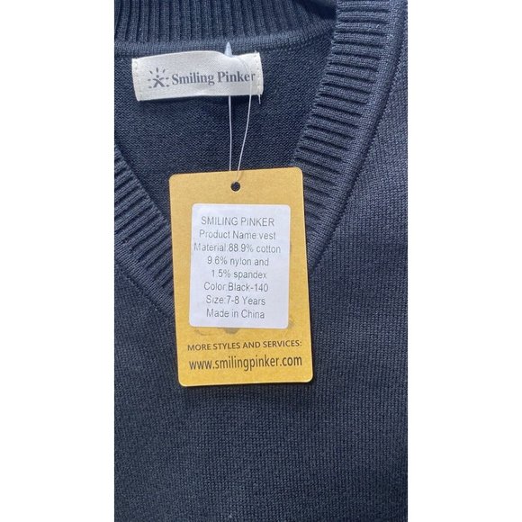 Black Sweater Vest Boys Size 7-8 V-Neck School Uniform Soft Knitted Cotton Top - Picture 2 of 5